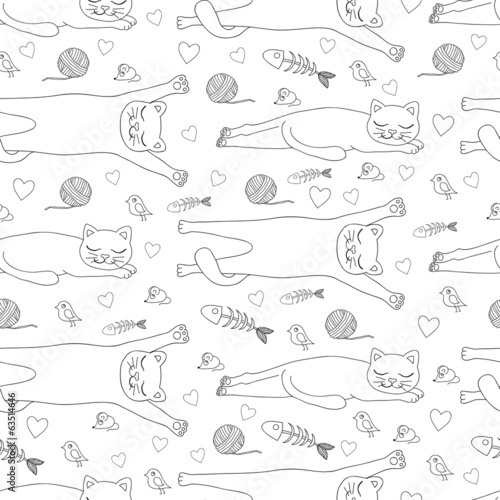 Seamless pattern with ornamental cats