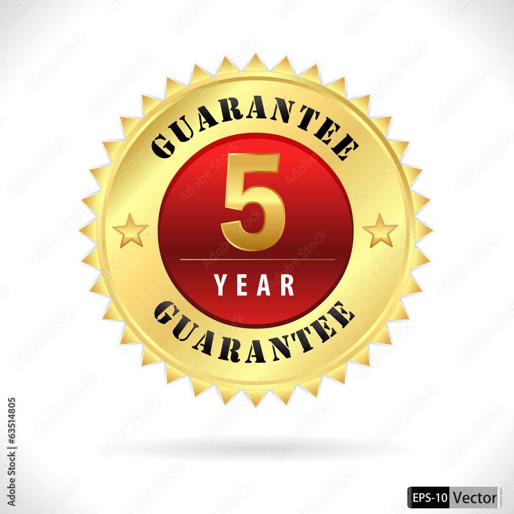 gold top quality 5 year guarantee badge- vector eps 10 gold top quality 5 year guarantee badge- vector eps 10