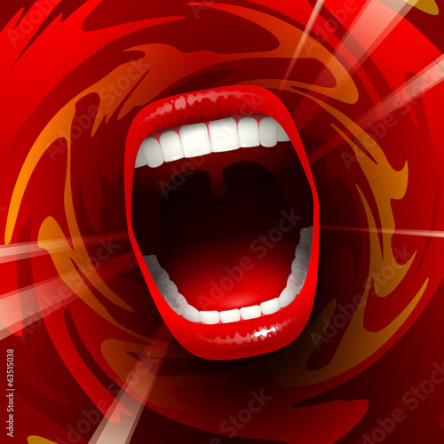 Open mouth with teeth; Screaming shouting singing yawning mouth; Jaw drop; Vector background Eps10