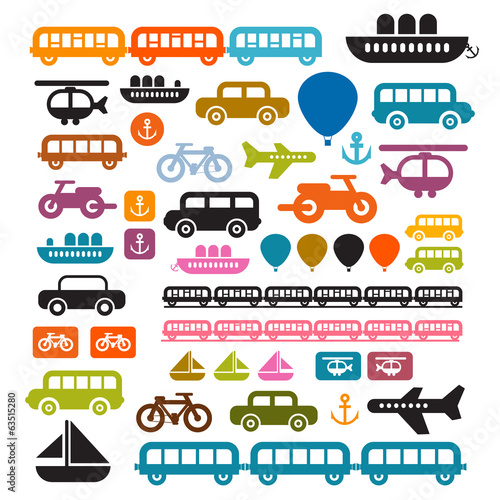 Vector Transportation Icons Isolated on White Background