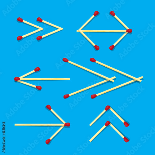 Arrows Symbols Made from Matches on Blue Background