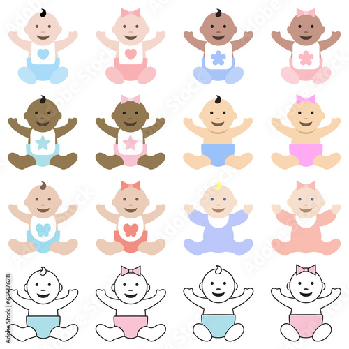 Collection of babies sitting and happy.