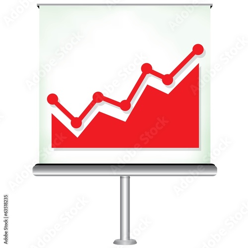 projection screen with red increasing graph