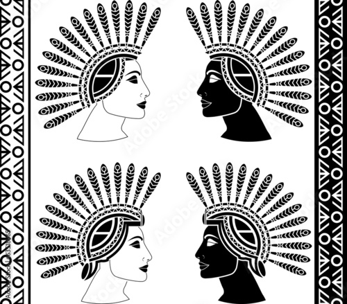 set of mayan woman profiles