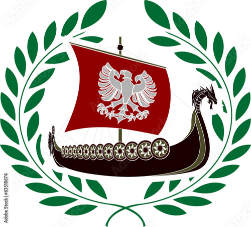 ancient ship and laurel wreath. stencil