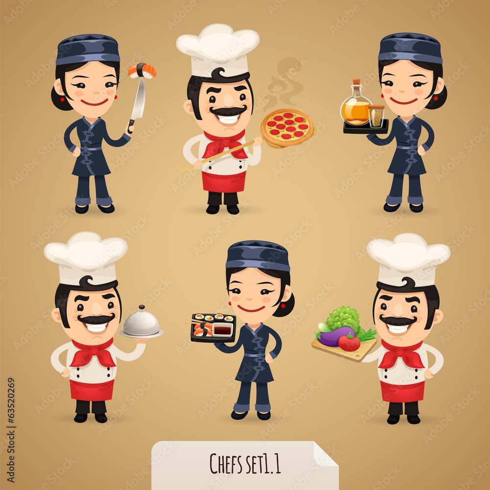 Chefs Cartoon Characters Set1.1 With Clipping Paths Chefs Cartoon Characters Set1.1 With Clipping Paths
