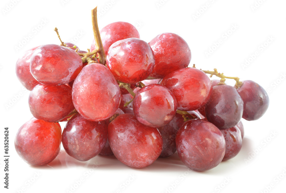 Red grape with water drops, closeup, isolated on white backgroun Red grape with water drops, closeup, isolated on white backgroun