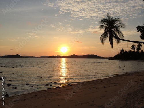 sunset on the beach with coconut tree