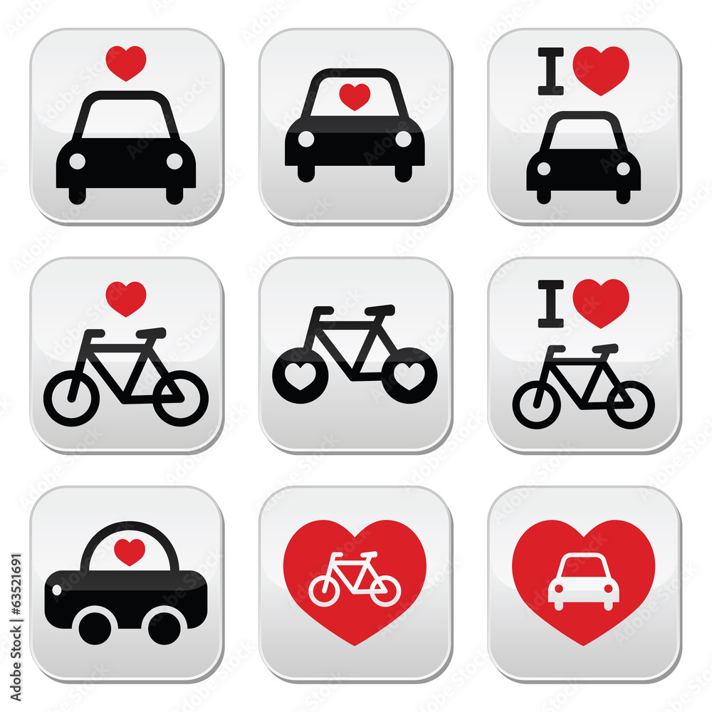 I love cars and bikes buttons set I love cars and bikes buttons set