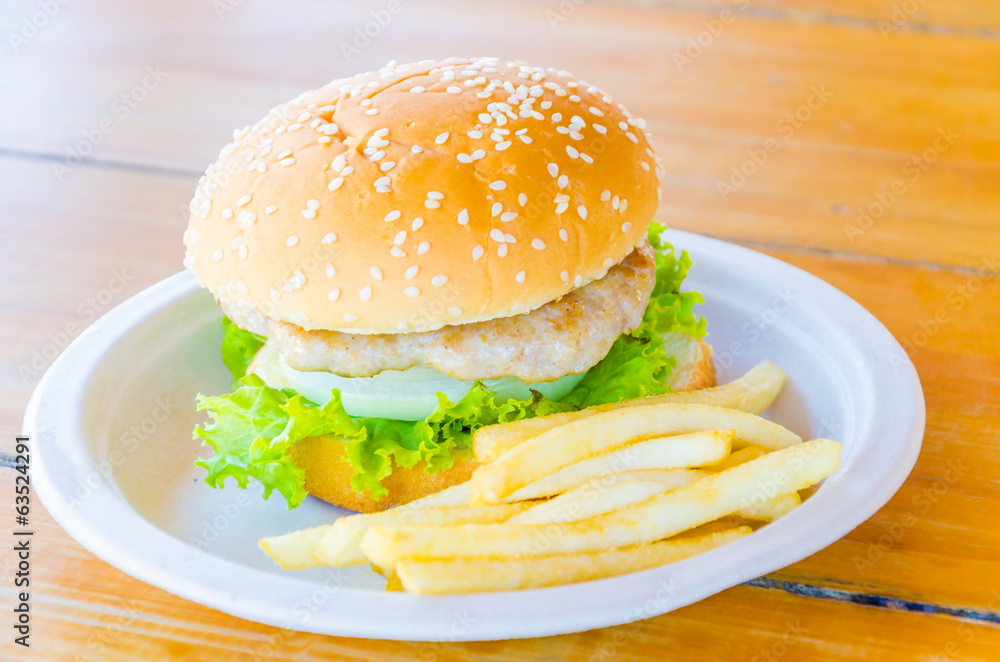 Hamburger and french fries , fast food Hamburger and french fries , fast food