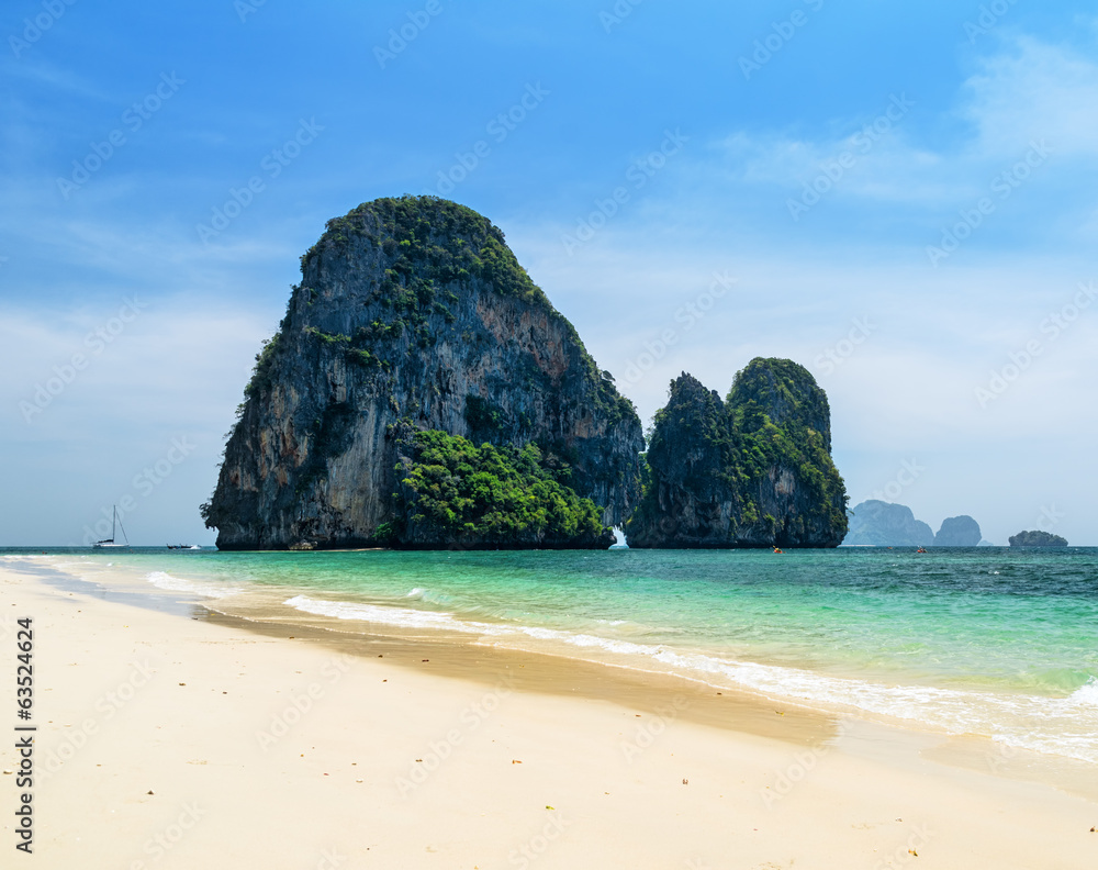 Clear water and blue sky. Phra Nang beach, Thailand