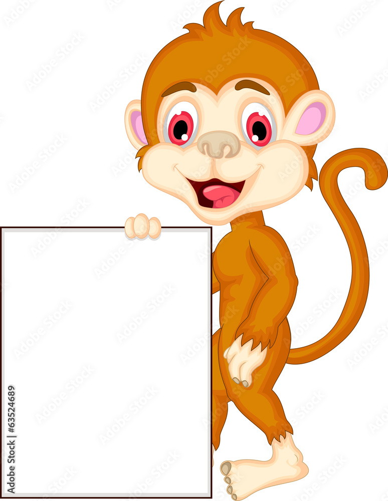 Obraz premium monkey cartoon holding blank sign