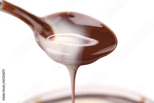 Liquid chocolate on a spoon.