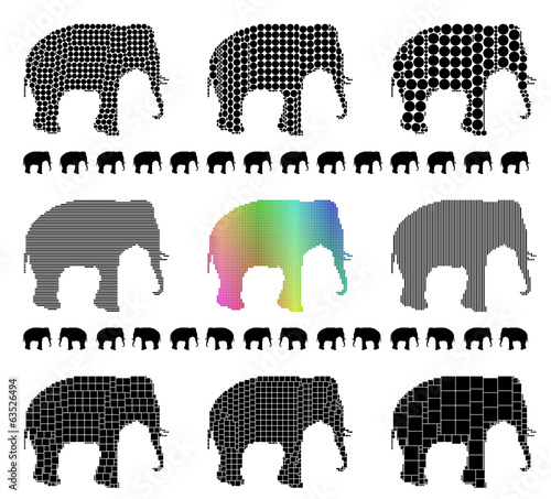 Elephant silhouette mosaic set