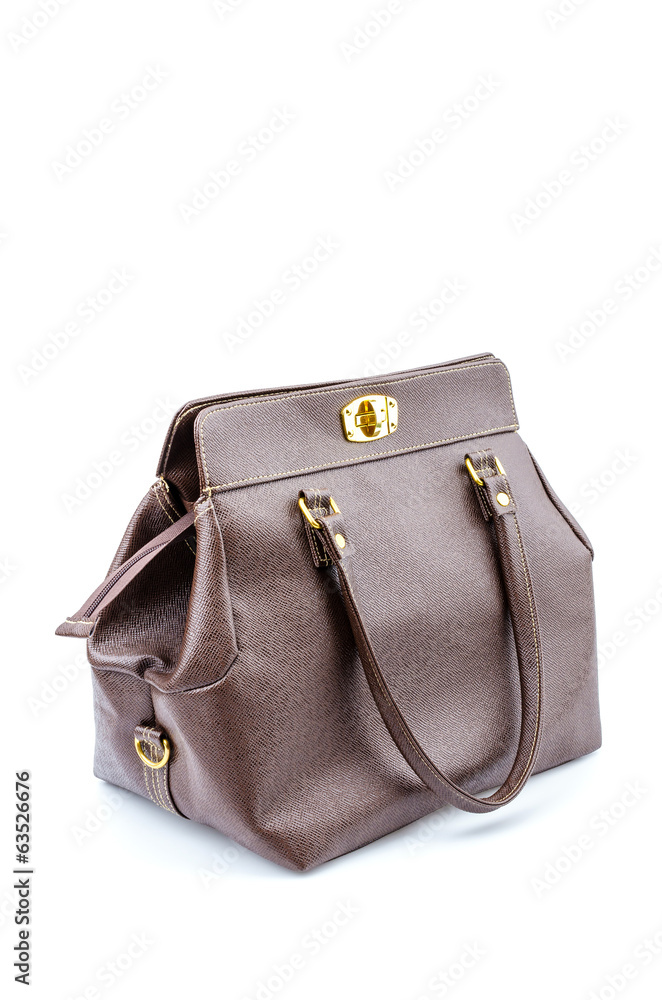 Woman leather bag isolated white background