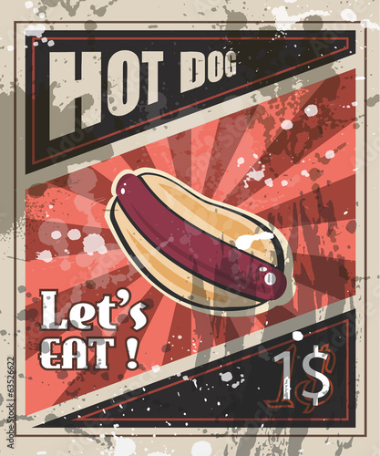 Vintage HOT DOG poster template for street food