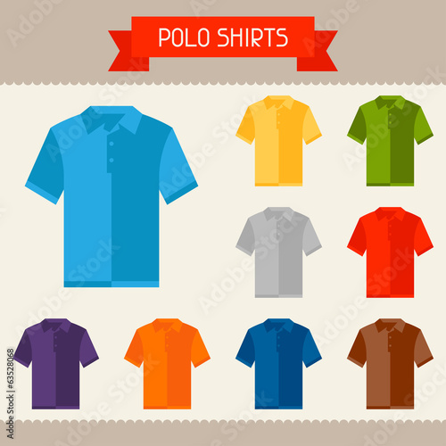 Polo shirts colored templates for your design in flat style.