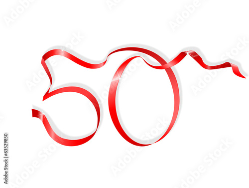 red ribbon in the shape of number fifty