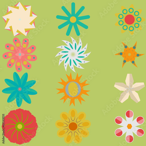 Wallpaper Mural Set of flowers on green background Torontodigital.ca