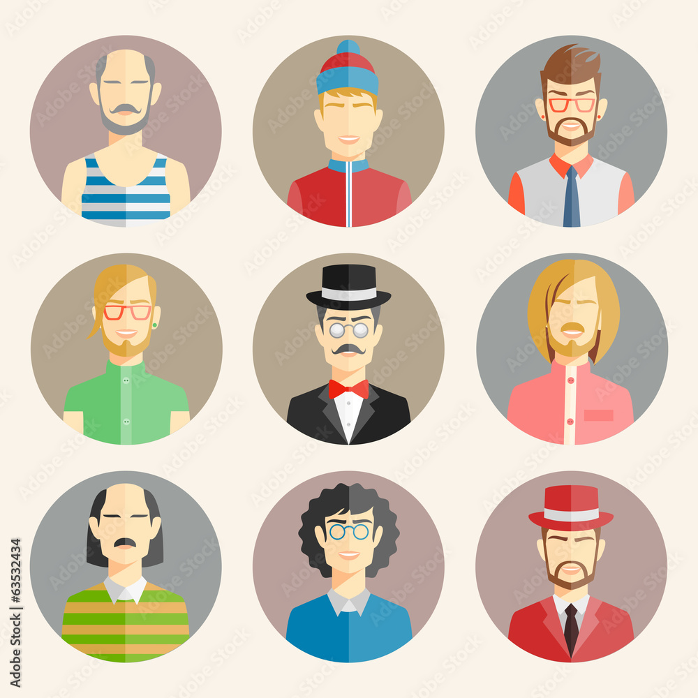 Set of nine male avatars Set of nine male avatars