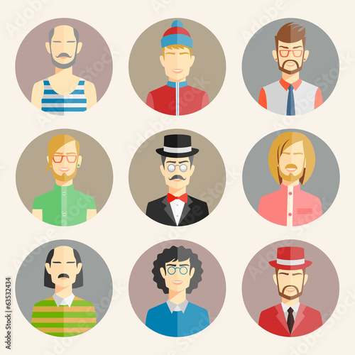 Set of nine male avatars