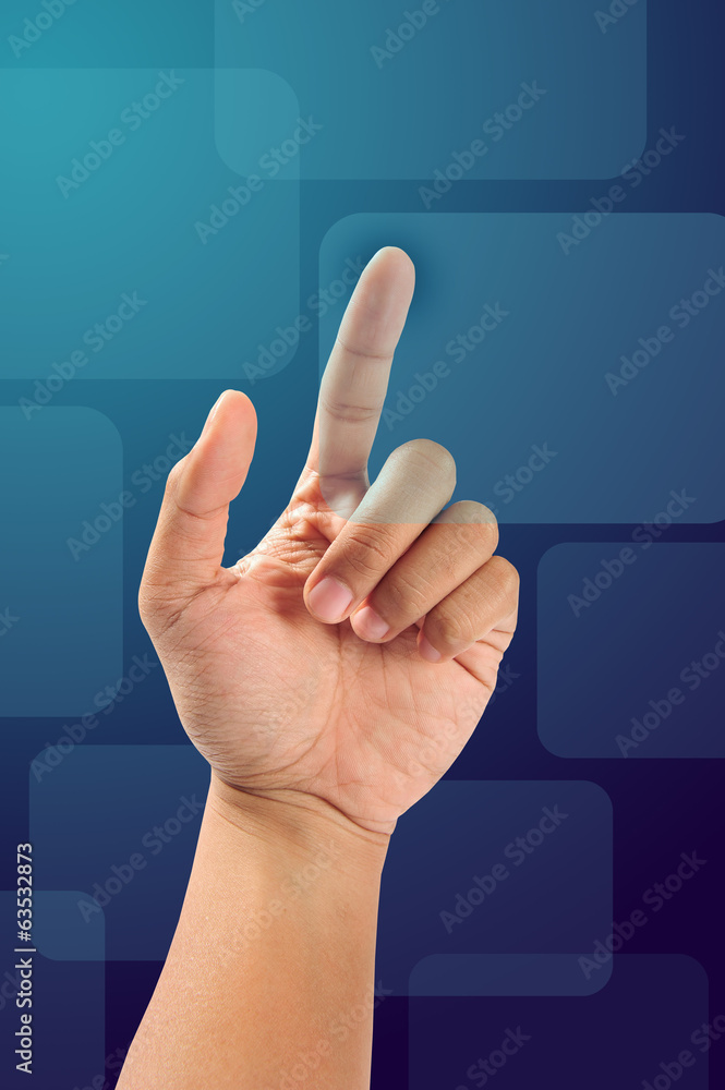 The hand presses the button The hand presses the button