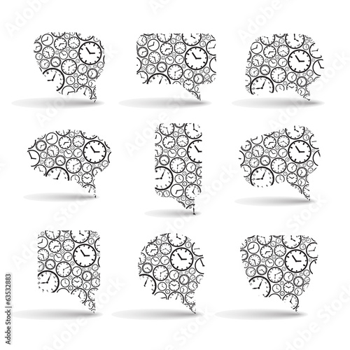 black and white clock speak bubbles eps10