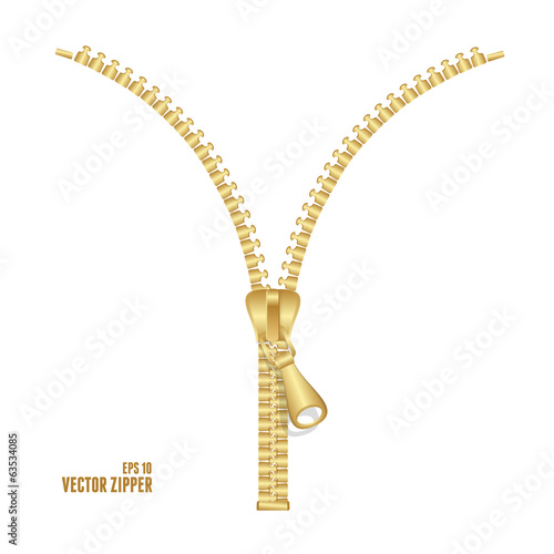 Vector realistic golden zipper illustration