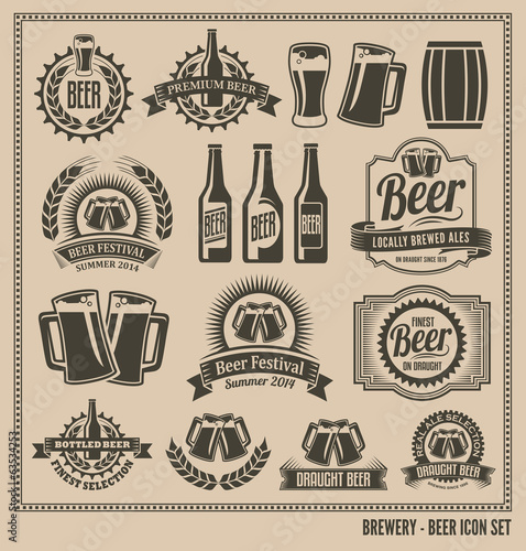 Beer Icon Set - labels, posters, signs, banners, vector design