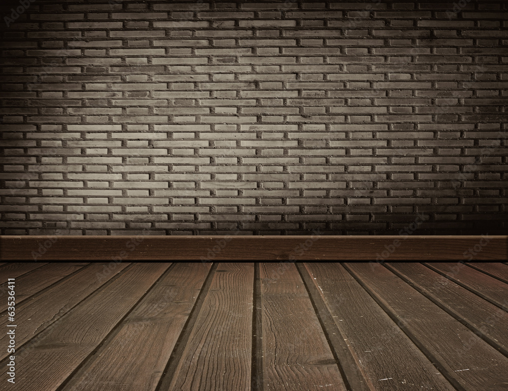 Fototapeta premium room interior with brick wall and wood floor