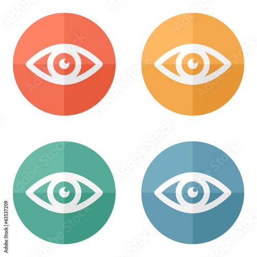 Collection of eyes icons on colored buttons