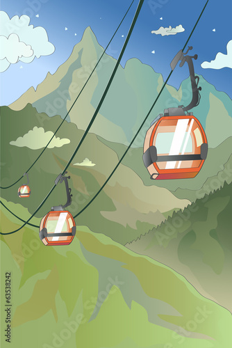 Mountain cable car in the evening