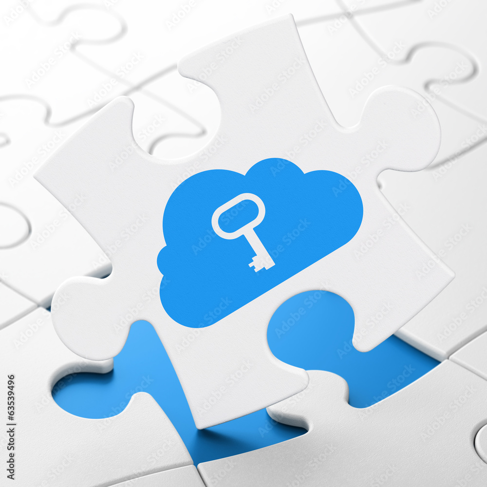 Cloud networking concept: Cloud With Key on puzzle background Cloud networking concept: Cloud With Key on puzzle background