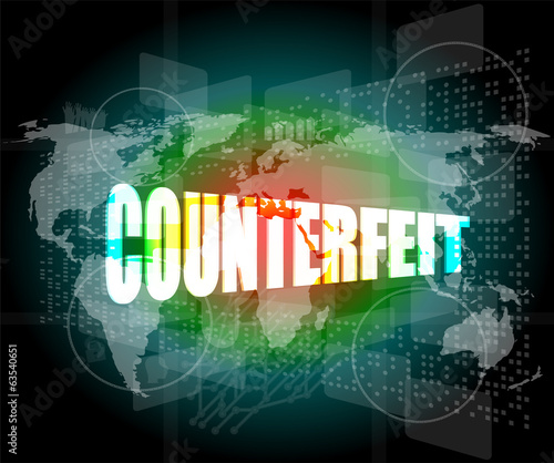 word counterfeit on digital screen