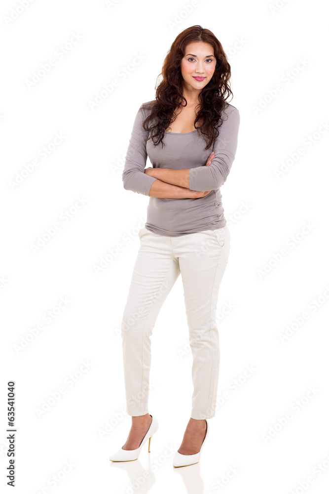 young casual woman with arms crossed young casual woman with arms crossed