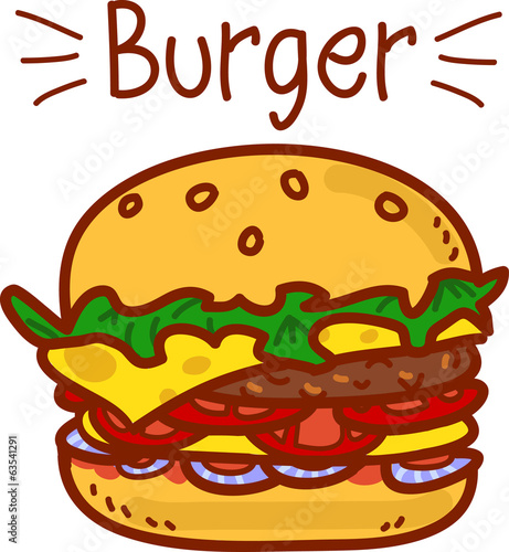 Cartoon hamburger on white with the inscription