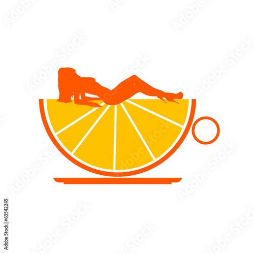 orange cup with girl illustration