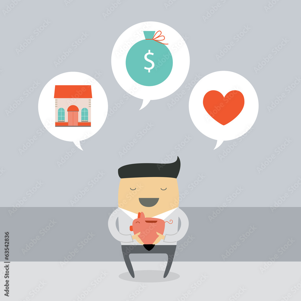 Businessman saving money in a piggy bank Businessman saving money in a piggy bank