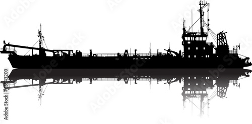 Vector illustration of silhouette of the sea cargo ship