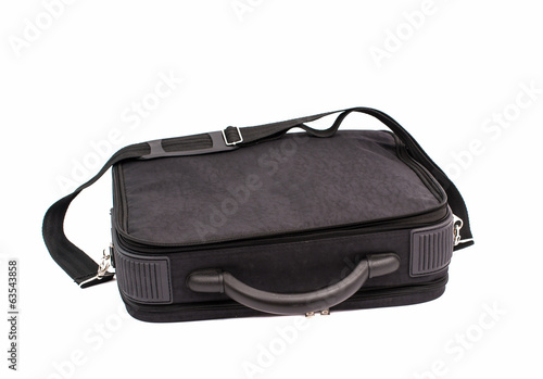 Close up view a modern black business briefcase isolated