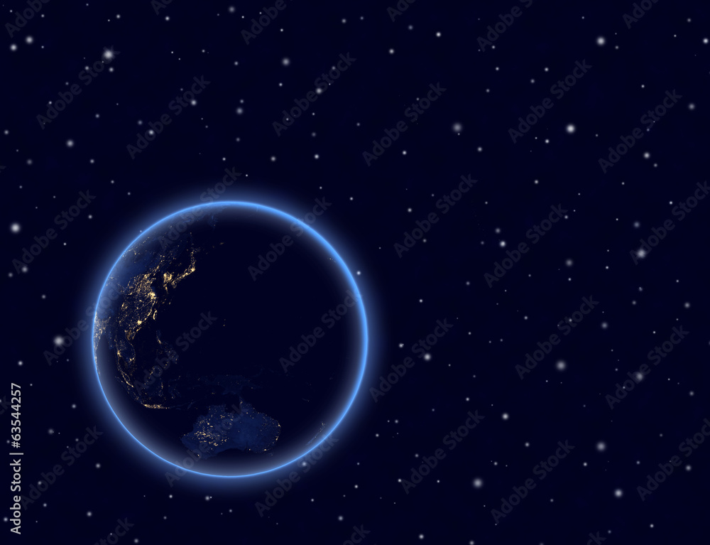 Obraz premium Planet earth on night sky. Australia and part of Asia.