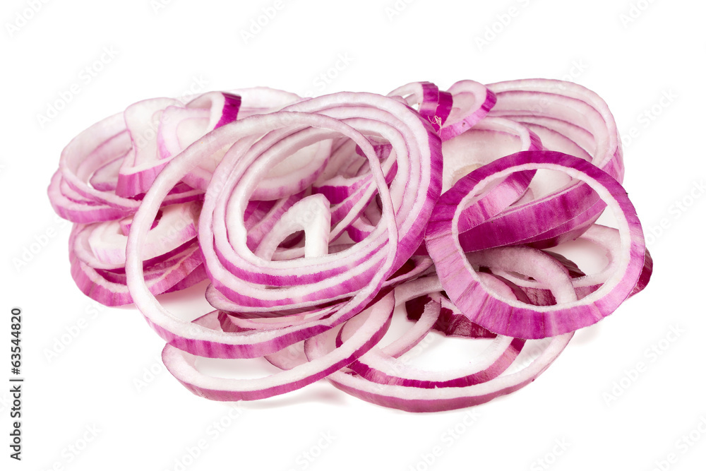 slices of red onion isolated on white