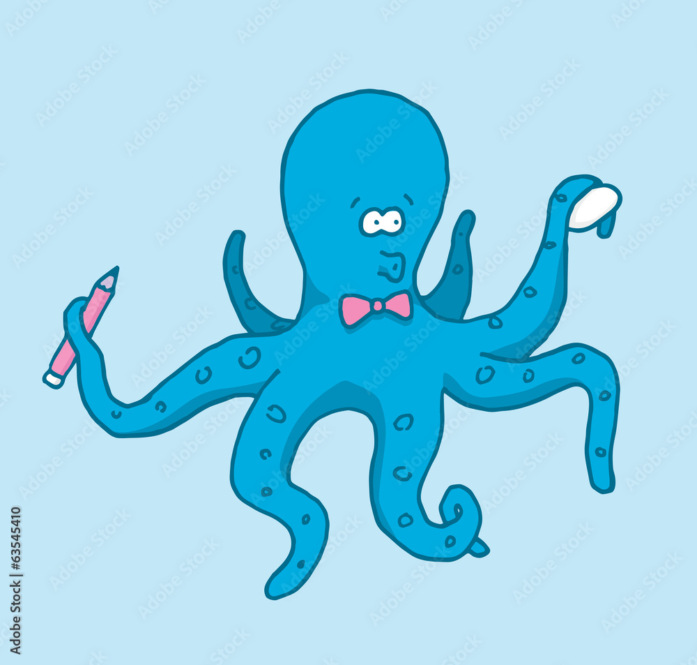 Artist octopus holding pencil and eraser Artist octopus holding pencil and eraser