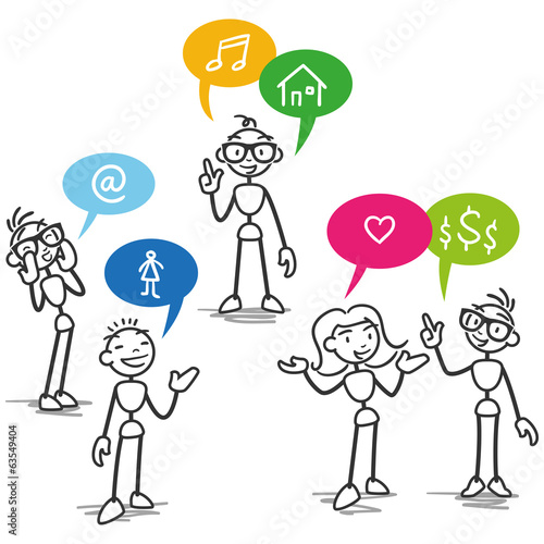 Stickman group stick figures talking conversation
