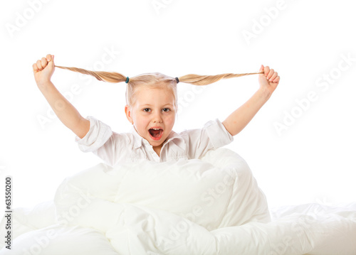 portrait of a little girl goes to bed, bed, sleep, rest