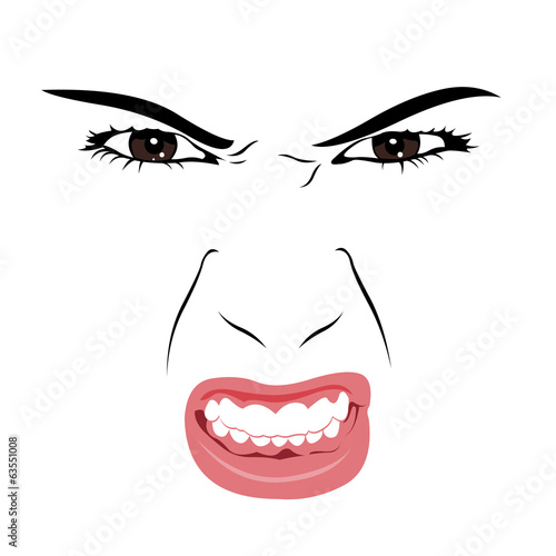 Angry young woman portrait. Vector illustration.