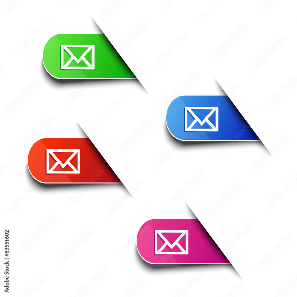 Set of colored email stickers isolated on white background Set of colored email stickers isolated on white background