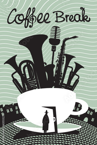 cup of coffee and musical instruments