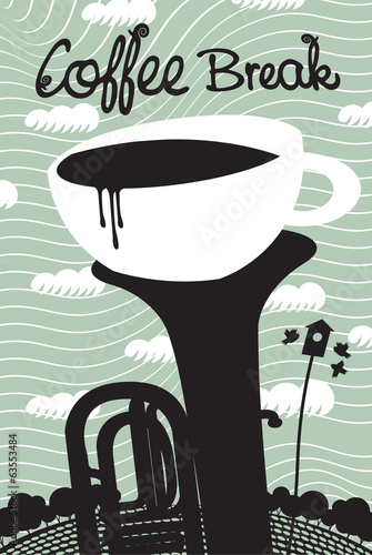 cup of coffee and wind instruments