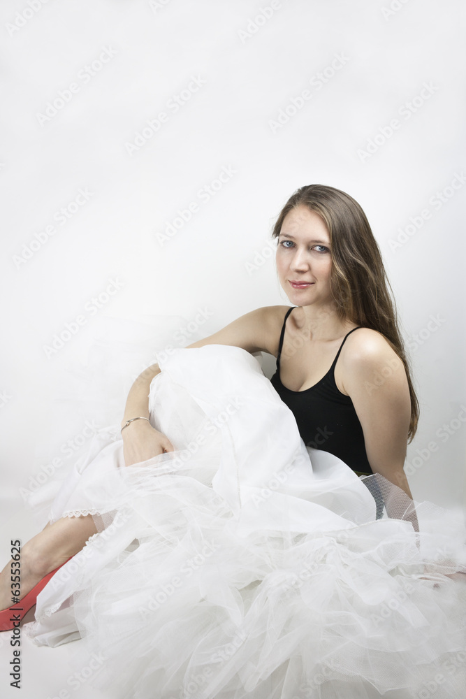 Woman wearing crinoline and orange shoes Woman wearing crinoline and orange shoes